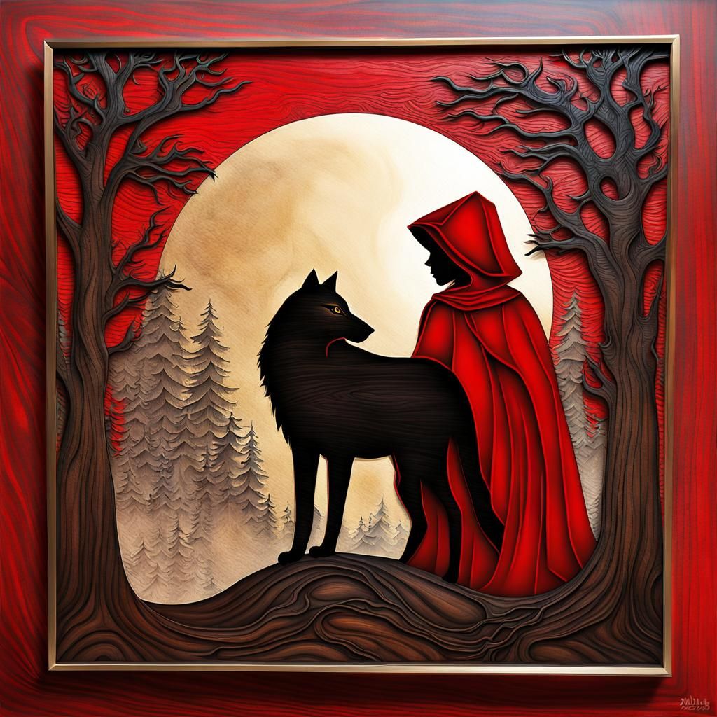 Red Riding Hood and Wolf Fine Lineart