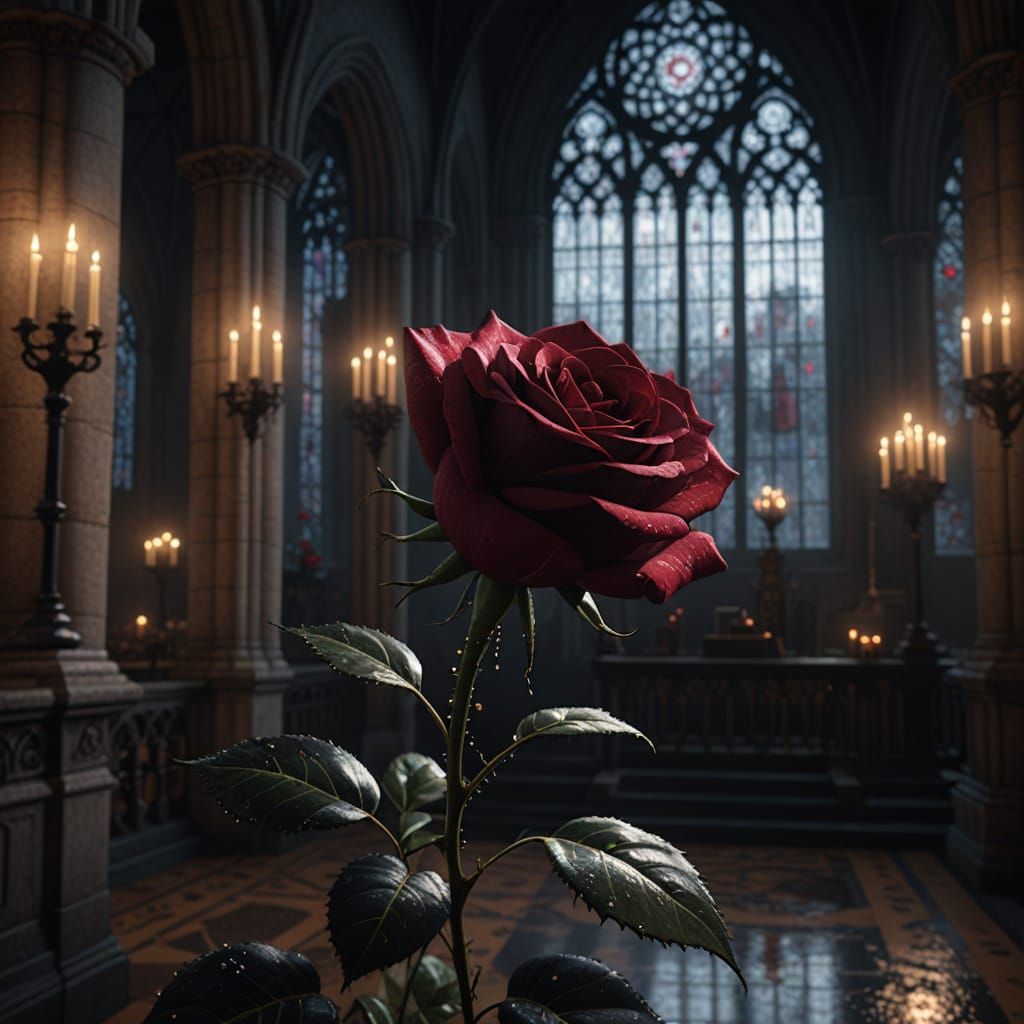 Gothic Rose of Shimmering Spider Silk in Cathedral