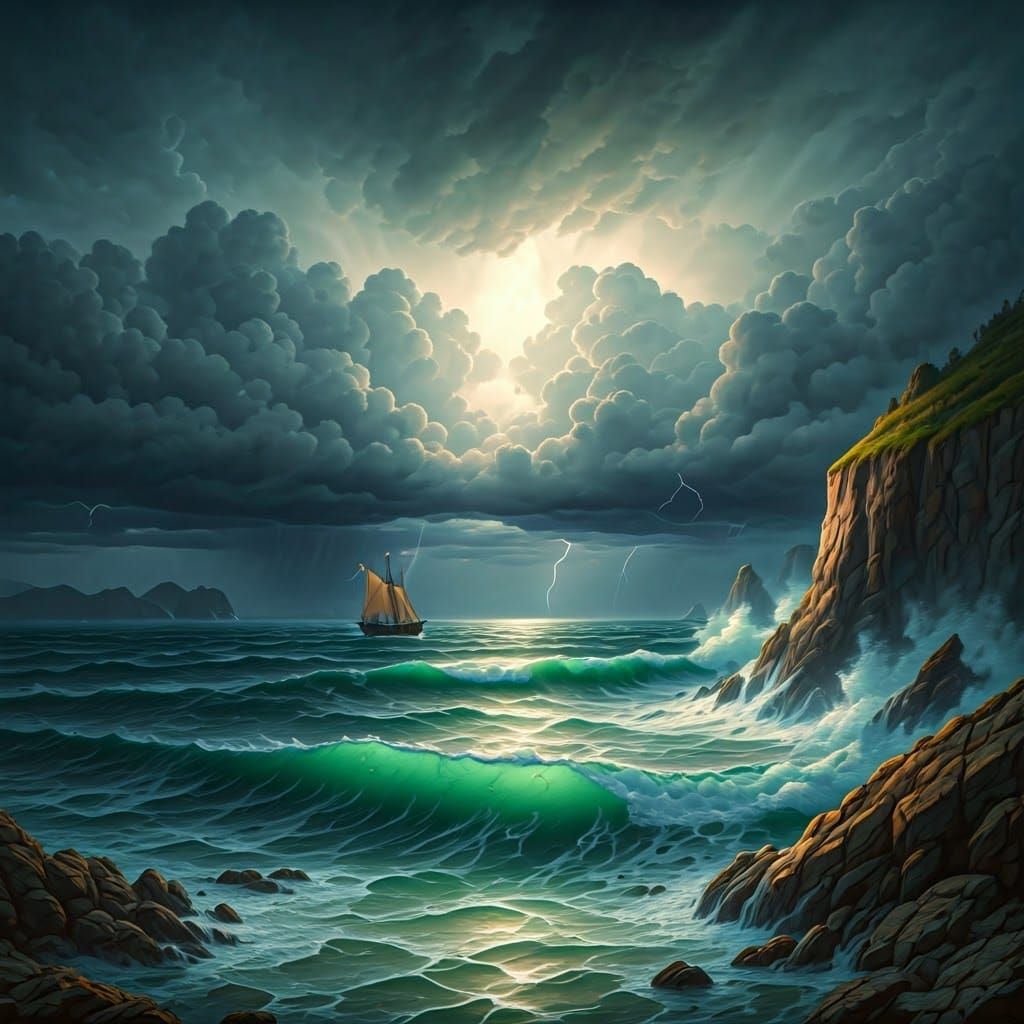 Dramatic Seascape Painting of a Storm at Sea