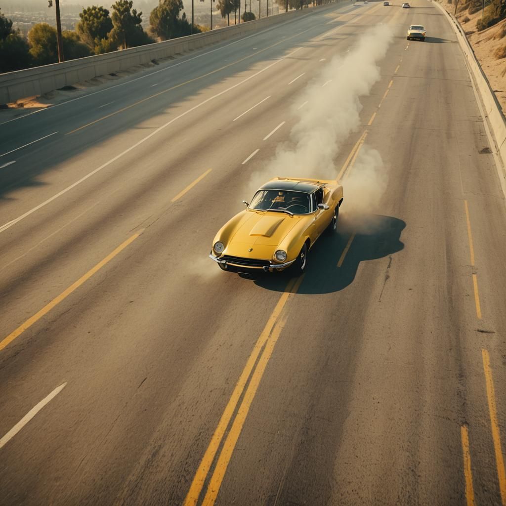 Yellow Sports Car Speeds Down LA Freeway