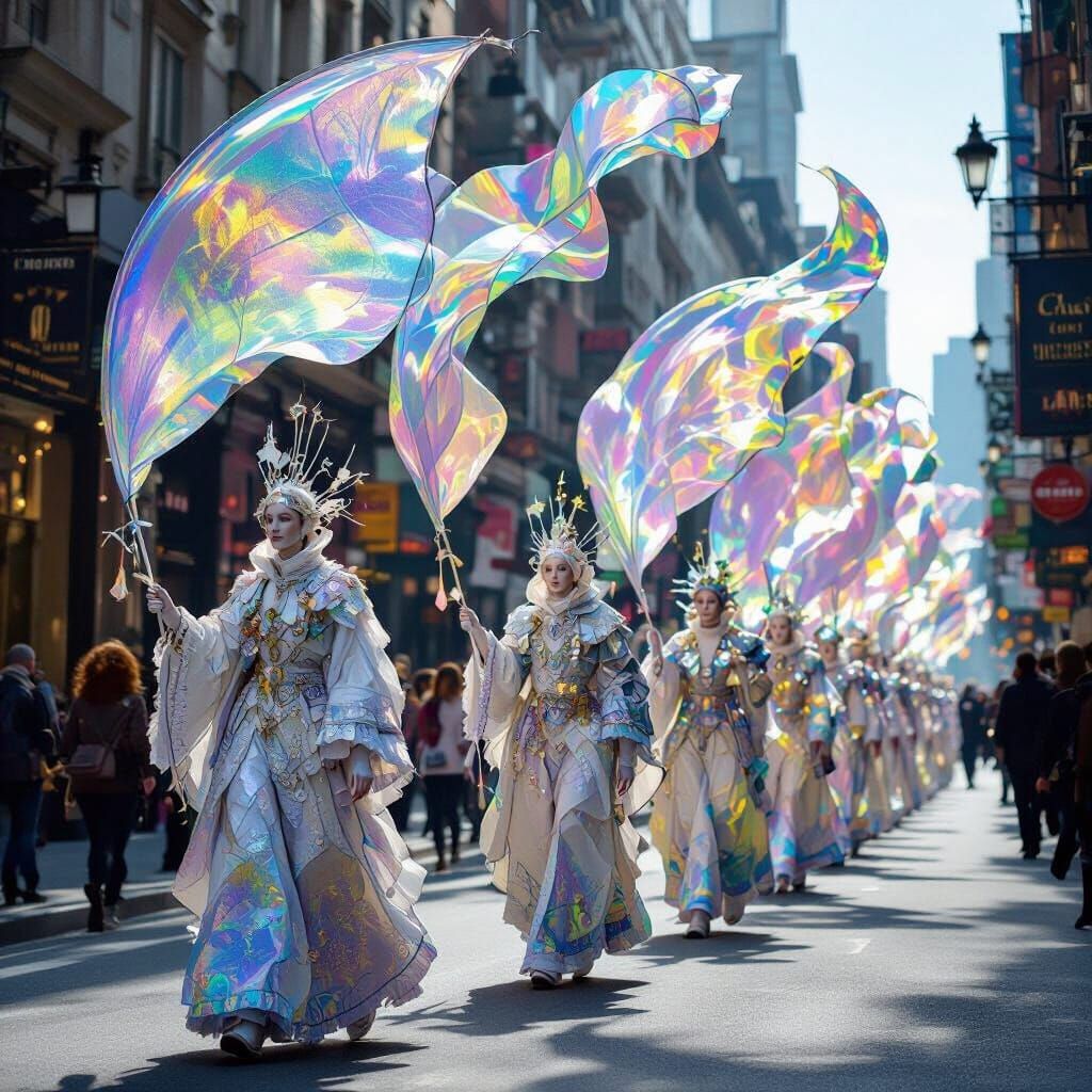 Surreal Wind Chime Parade with Abstract Sculptures