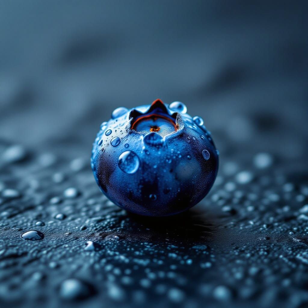 Macro Photo of a Glistening Blueberry on Slate