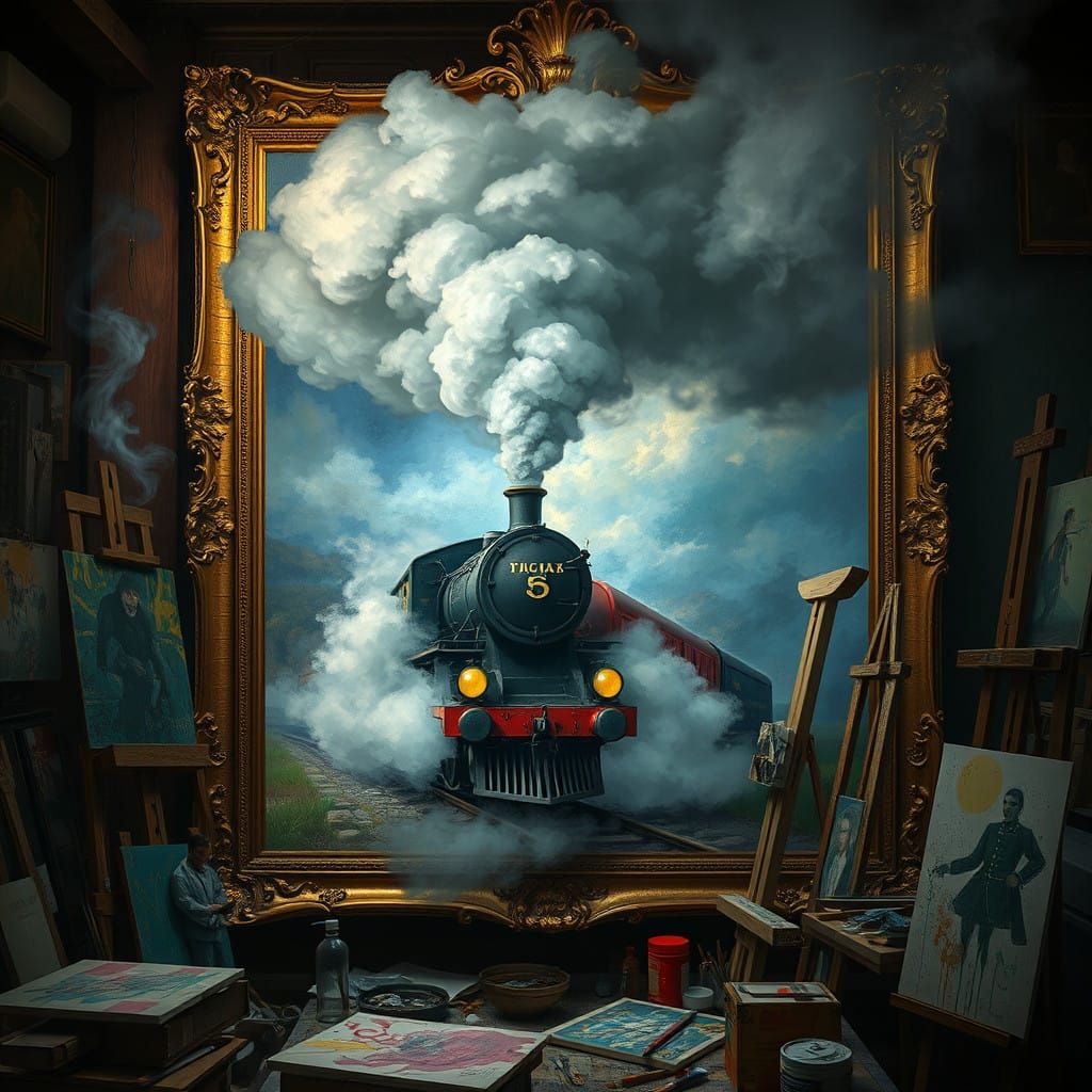 Steam-Powered Locomotive Shatters Impressionist Art Studio