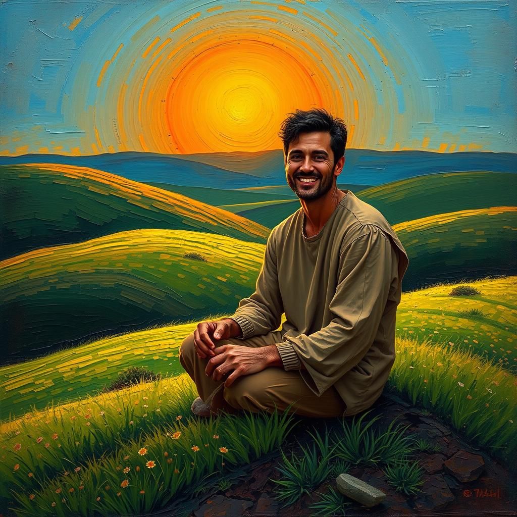 Solitary Man on Hill in Dreamy Rustic Style