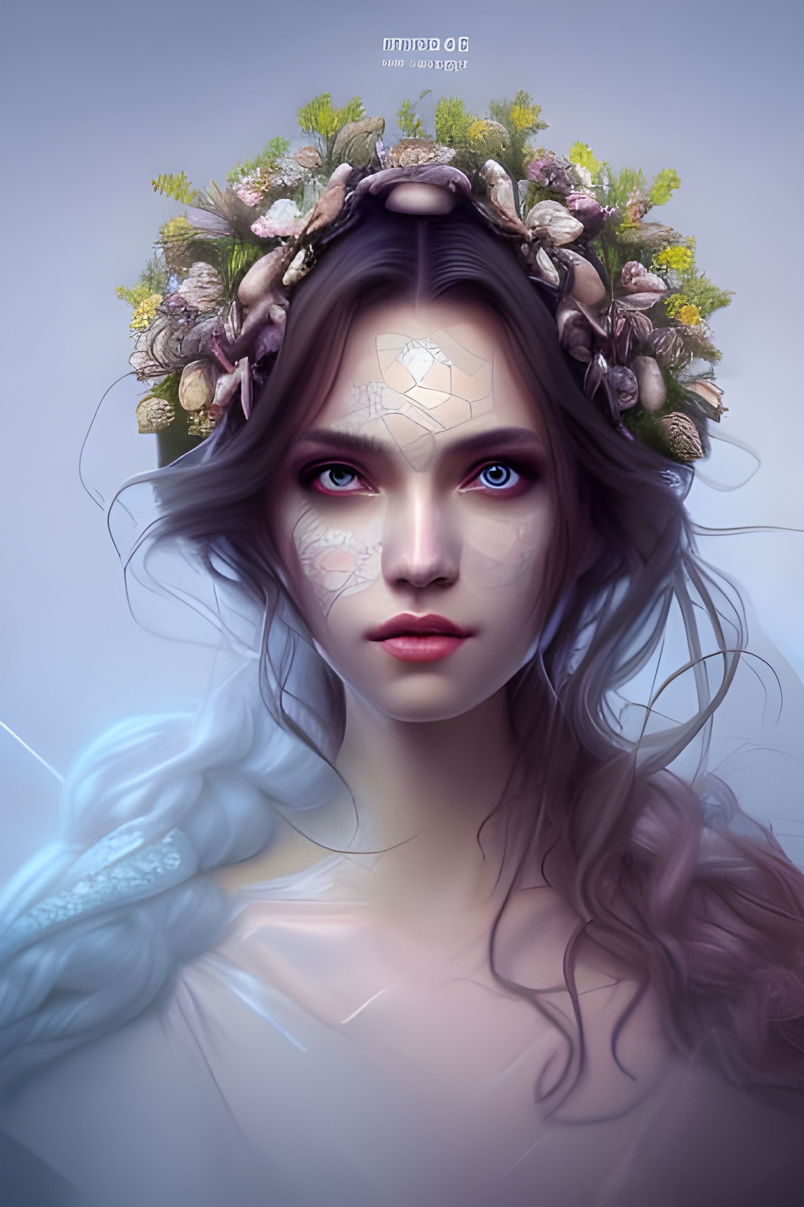 Exquisite Flower Queen Portrait in Art Nouveau Style