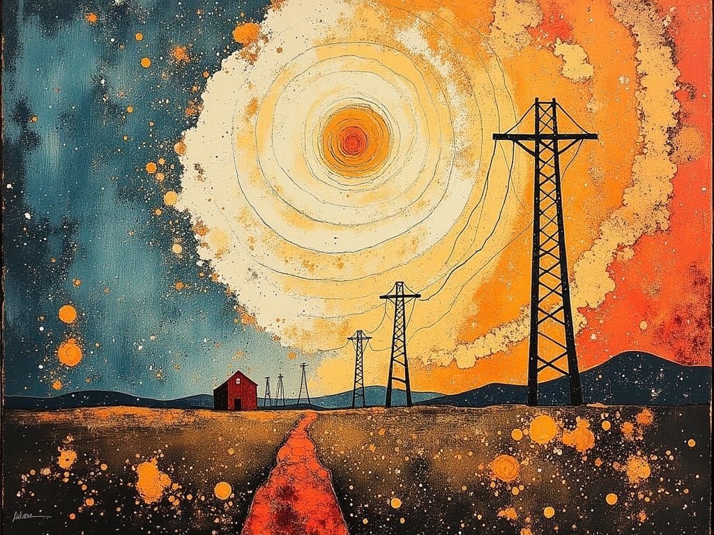 Fireworks Over Power Lines in Cubist Style