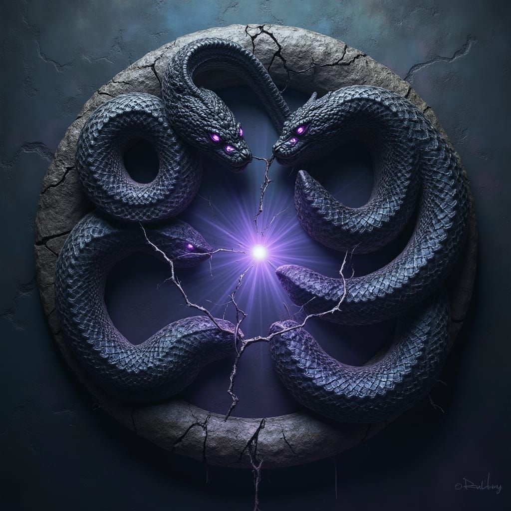 Serpents Entwined Around Shattered Circle in Gothic Fantasy ...