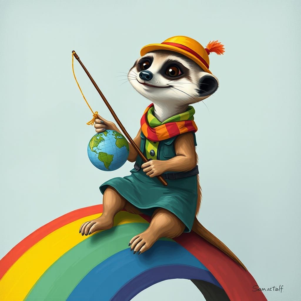 Whimsical Meerkat Fishing for the World