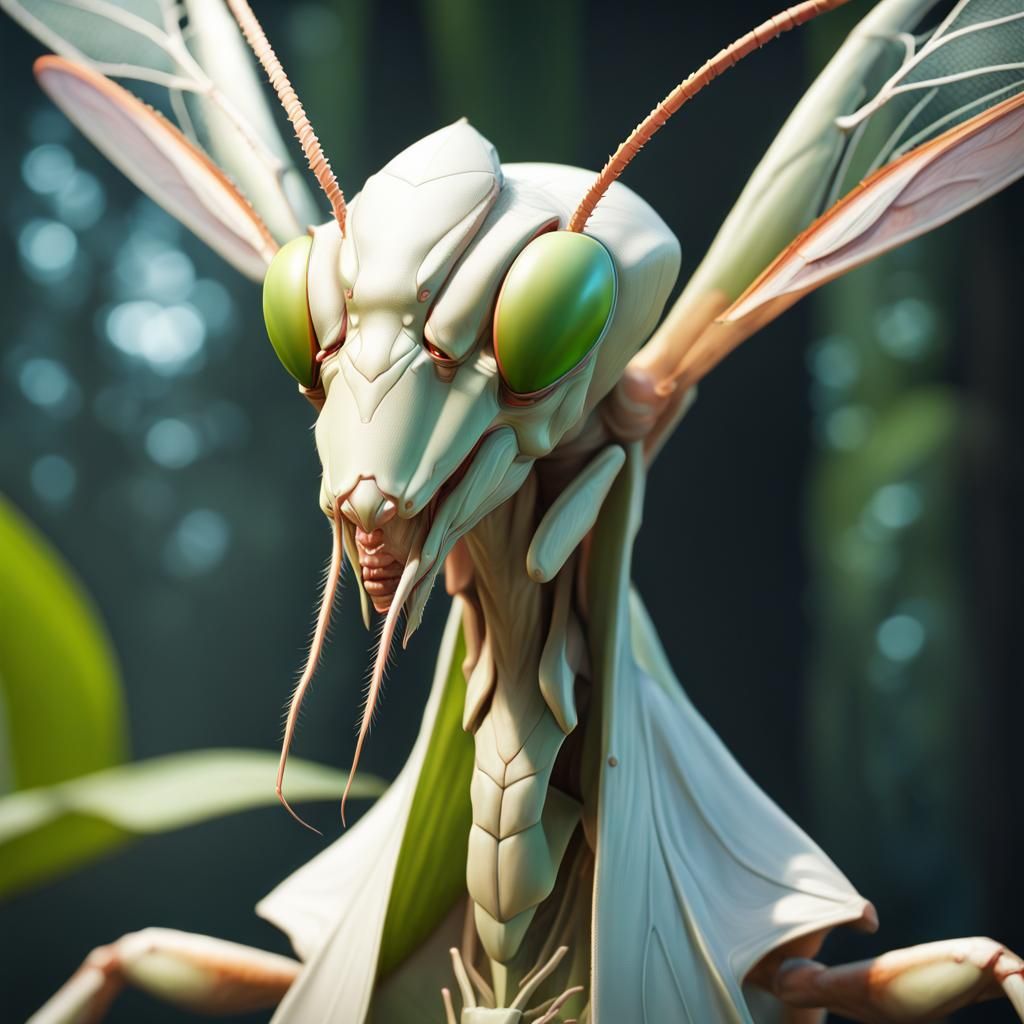 Detailed Portrait of White Giant Praying Mantis