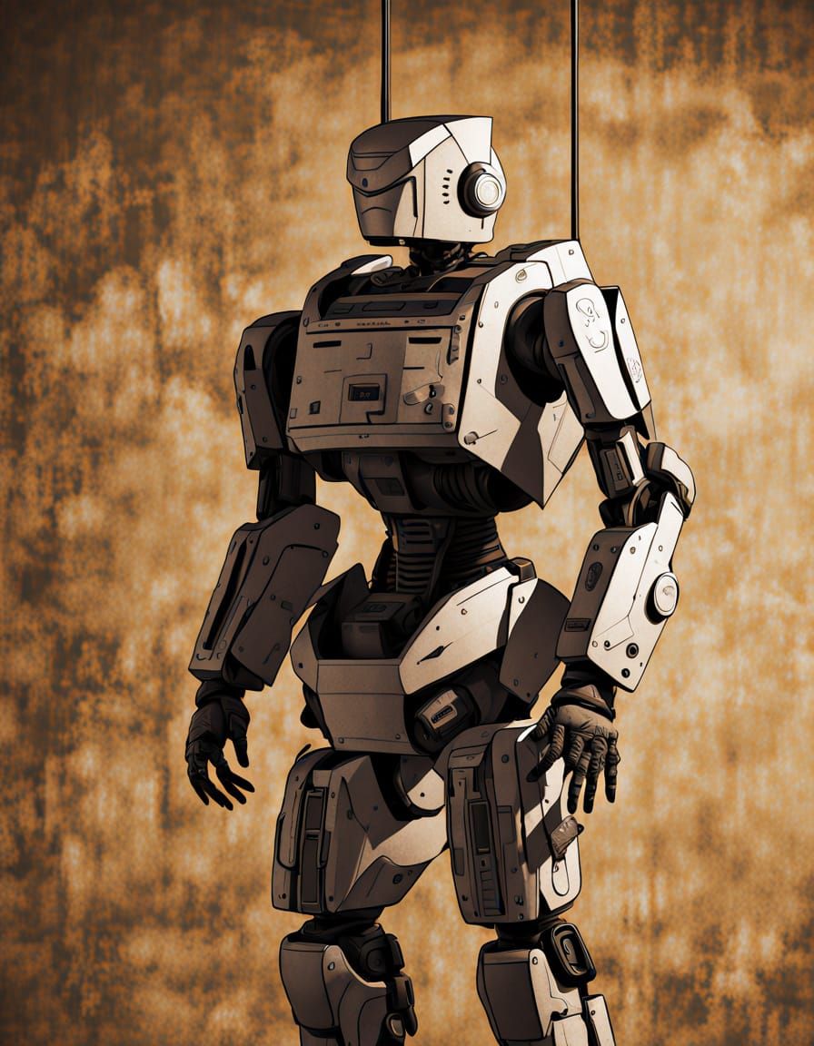 Man in Cardboard Robot Costume Studio Portrait