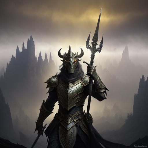 Dragonborn Warrior in Misty Forest: Dark Fantasy Art