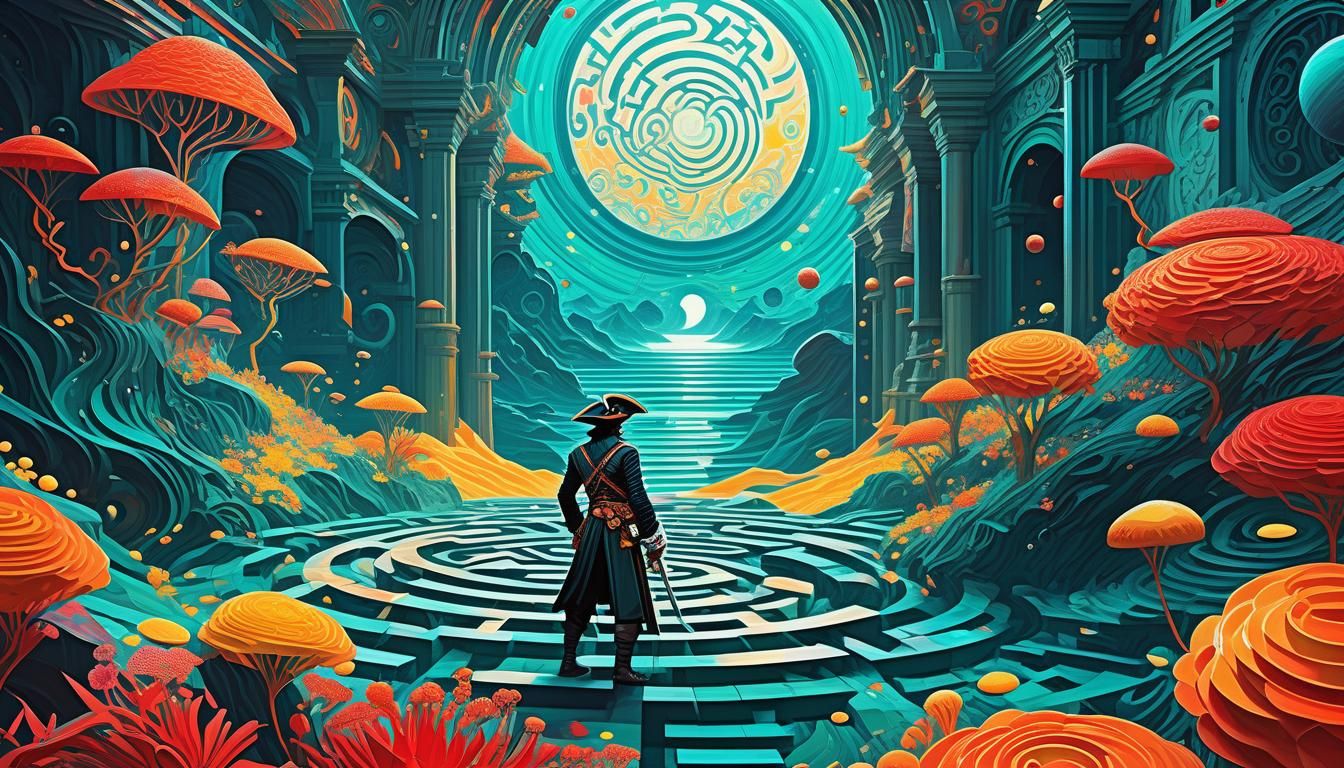 Swashbuckler in Psychedelic Fantasy Labyrinth