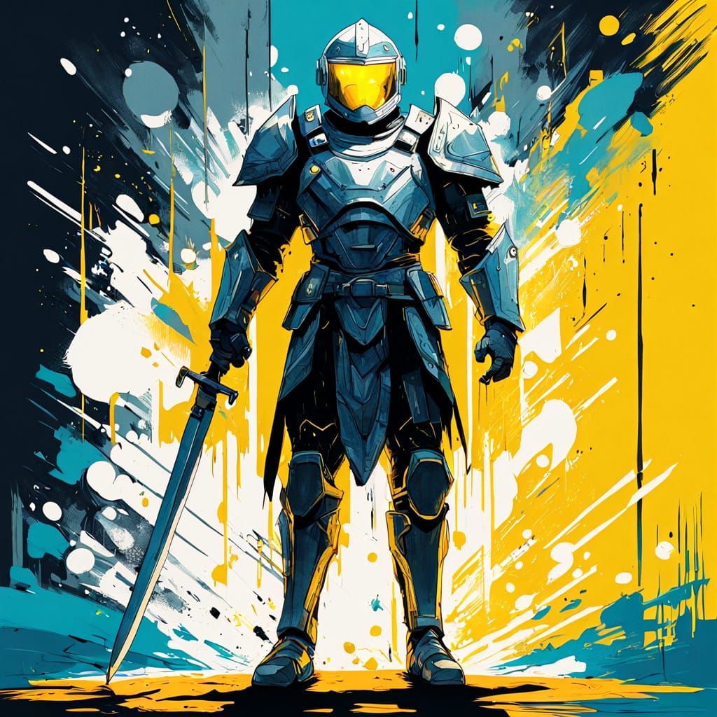 Heroic Warrior of Light in Pop Art Style