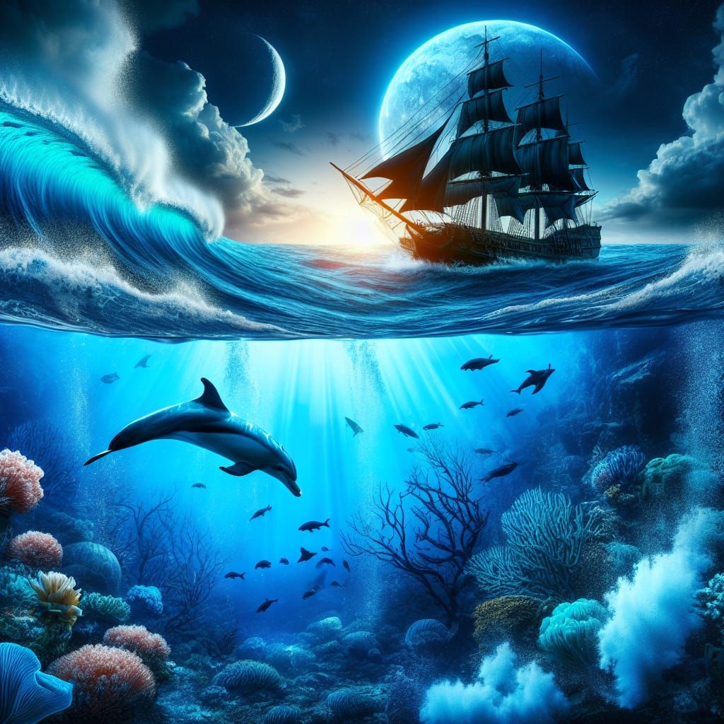 Dolphin and Pirate Ship at Water's Edge