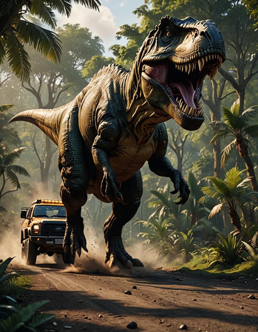 T-Rex Chase Through Jungle, Photorealistic 8K