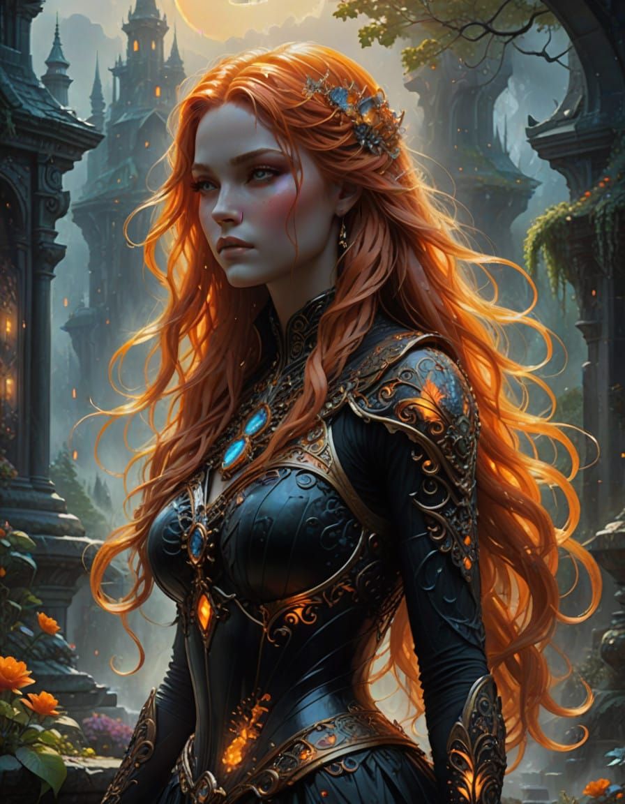 Ethereal Fantasy Woman Radiates Sunlight from Within