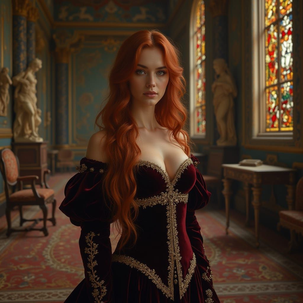 Elegant Renaissance Woman in Grand Hall