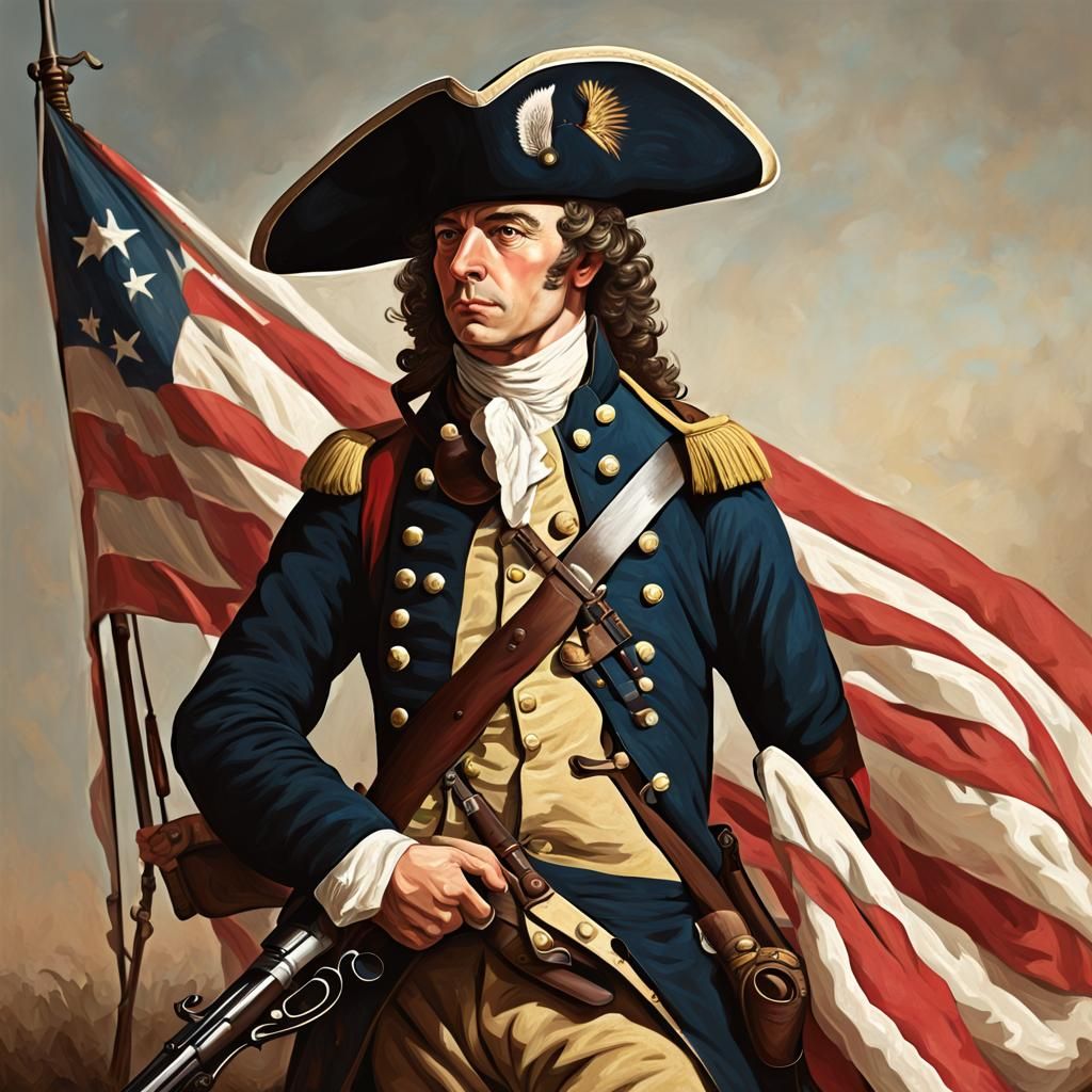 American Revolutionary Soldier with Rifle and Flag