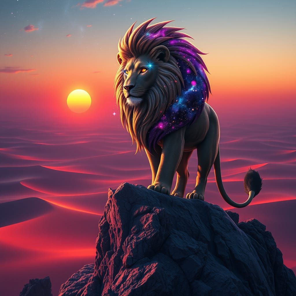 Majestic Lion in Cosmic Fantasy Art