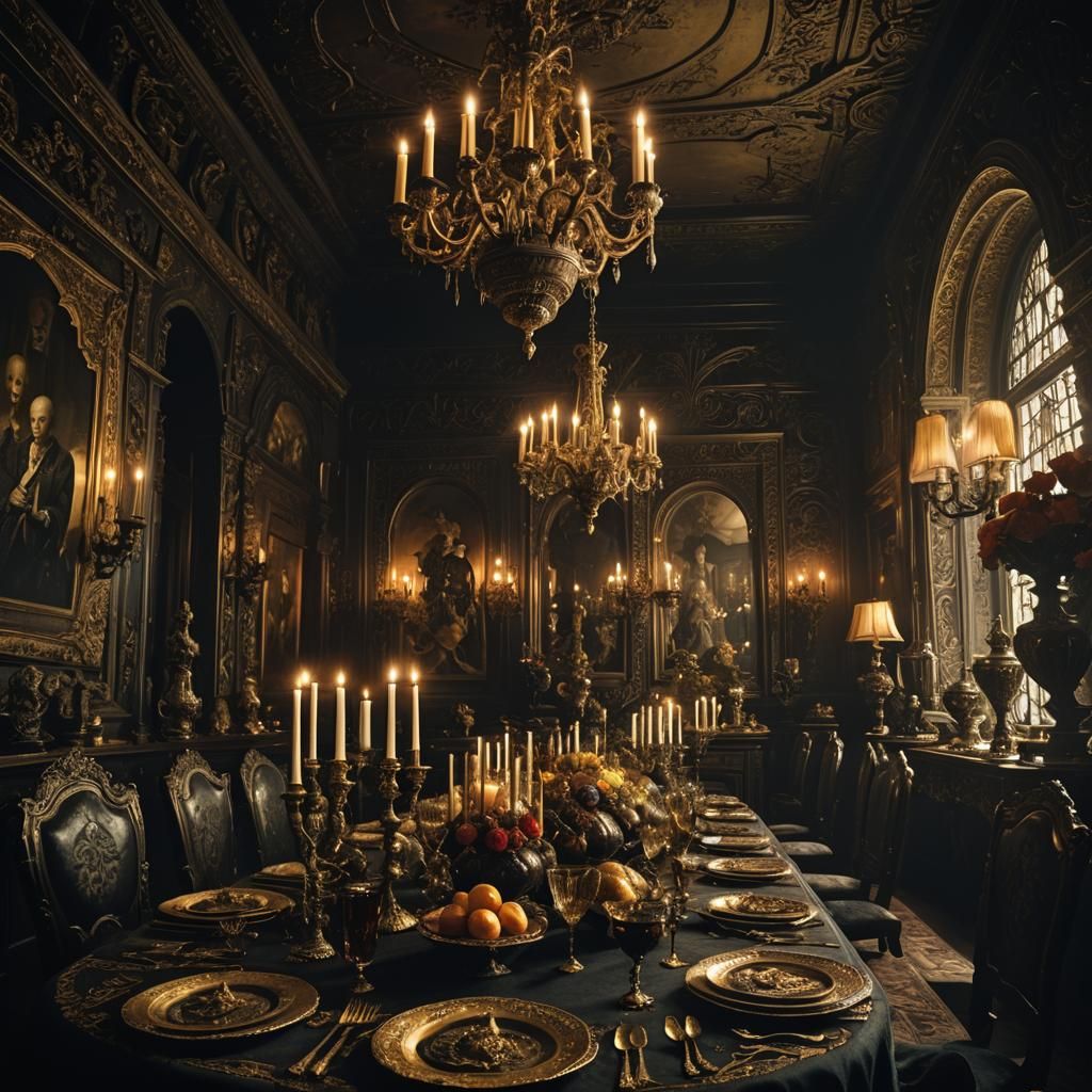 Dark Fantasy Dining Room in Greg Rutkowski Style
