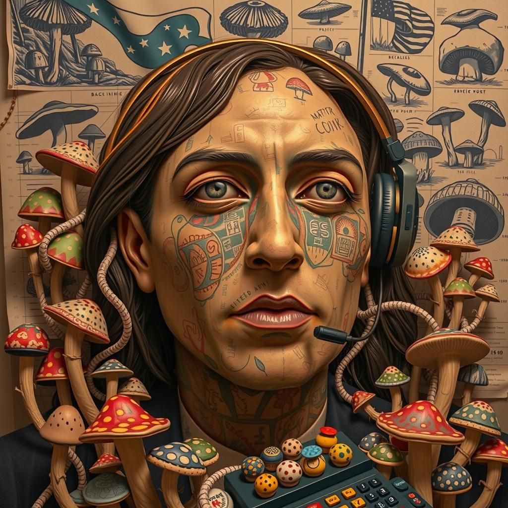 Whimsical Mushroom Flag in a Playful Sculpture