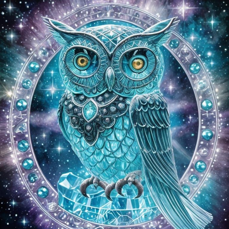 Aquamarine Owl with Glowing Eyes