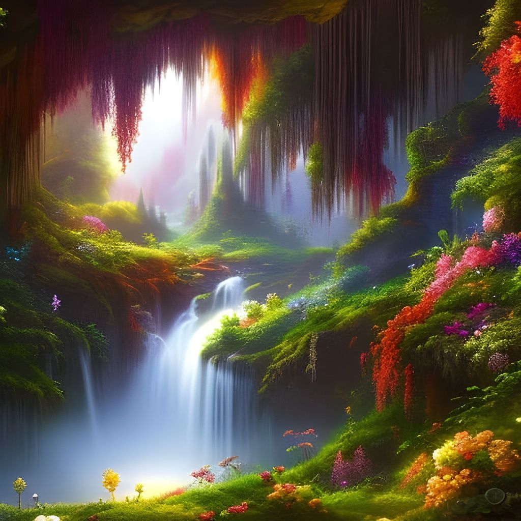 Enchanted Overgrown Garden with Waterfalls