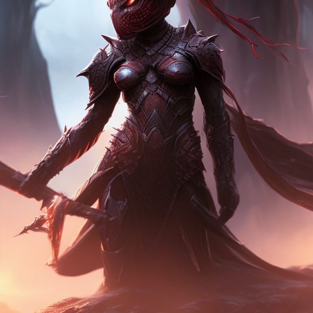 Scorpion Armored Woman in Desert Night, Fantasy Art