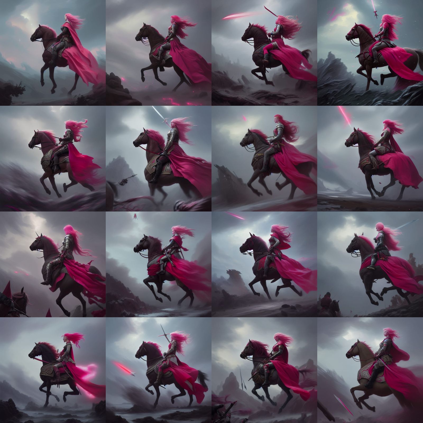 Pink-Haired Woman Leads Army into Blizzard, Hyperdetailed