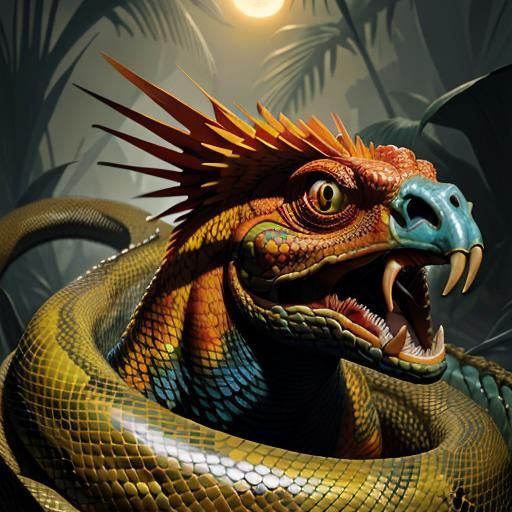 Sun Conure and Snake, Detailed 3D Render
