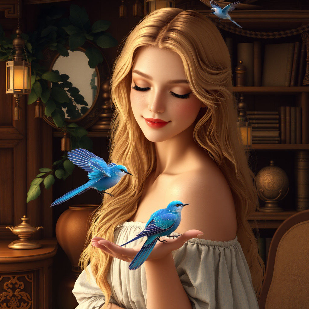 Woman with Blue Bird: Fantasy Concept Art