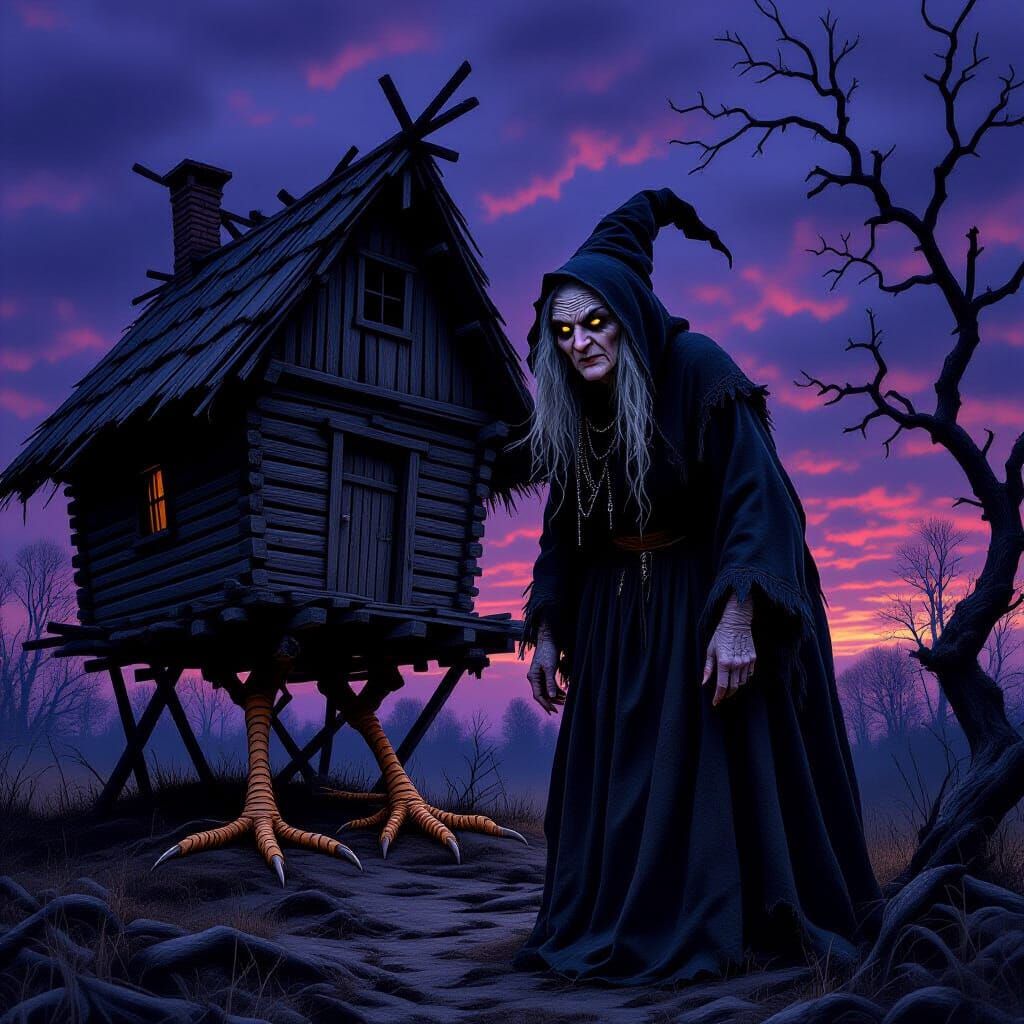 Horrific Baba Yaga Witch Outside Her Chicken Leg Hut