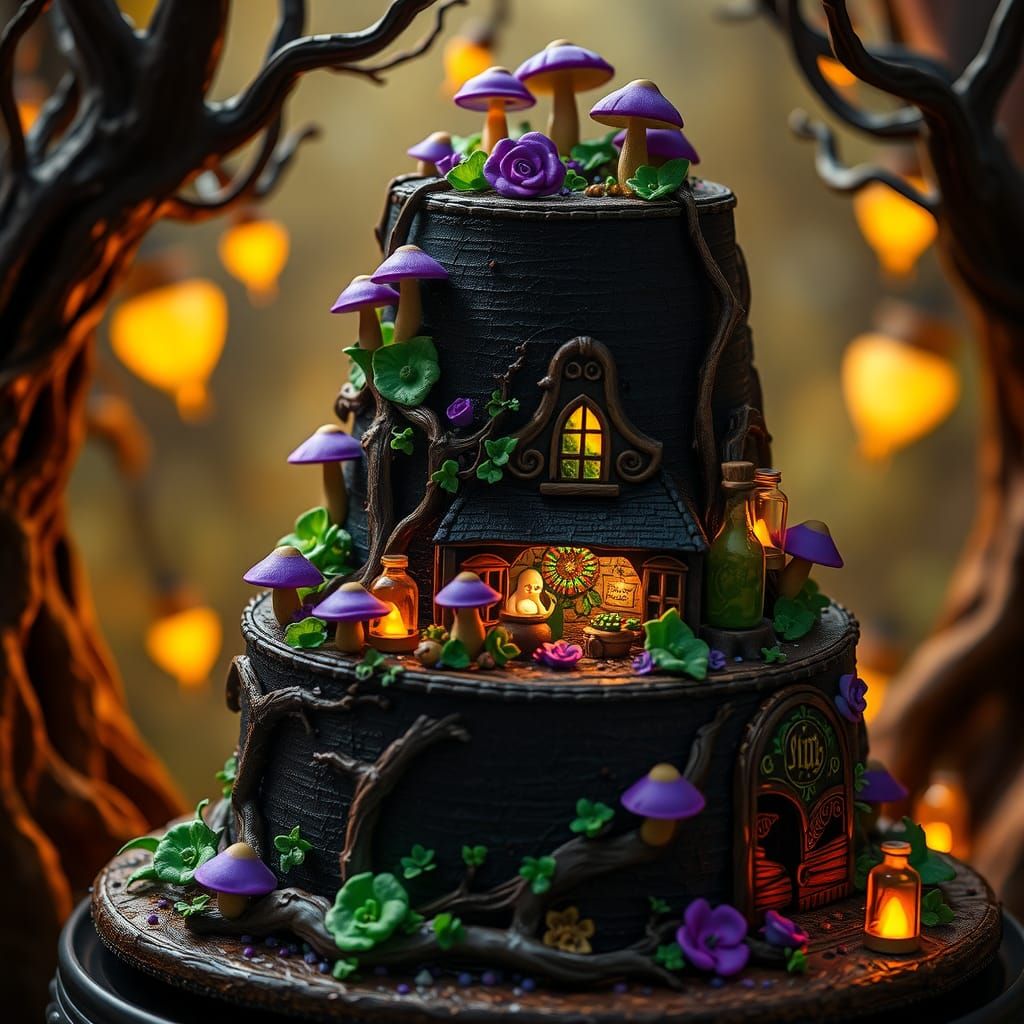 Lavish Halloween Cake With Witch's Abode