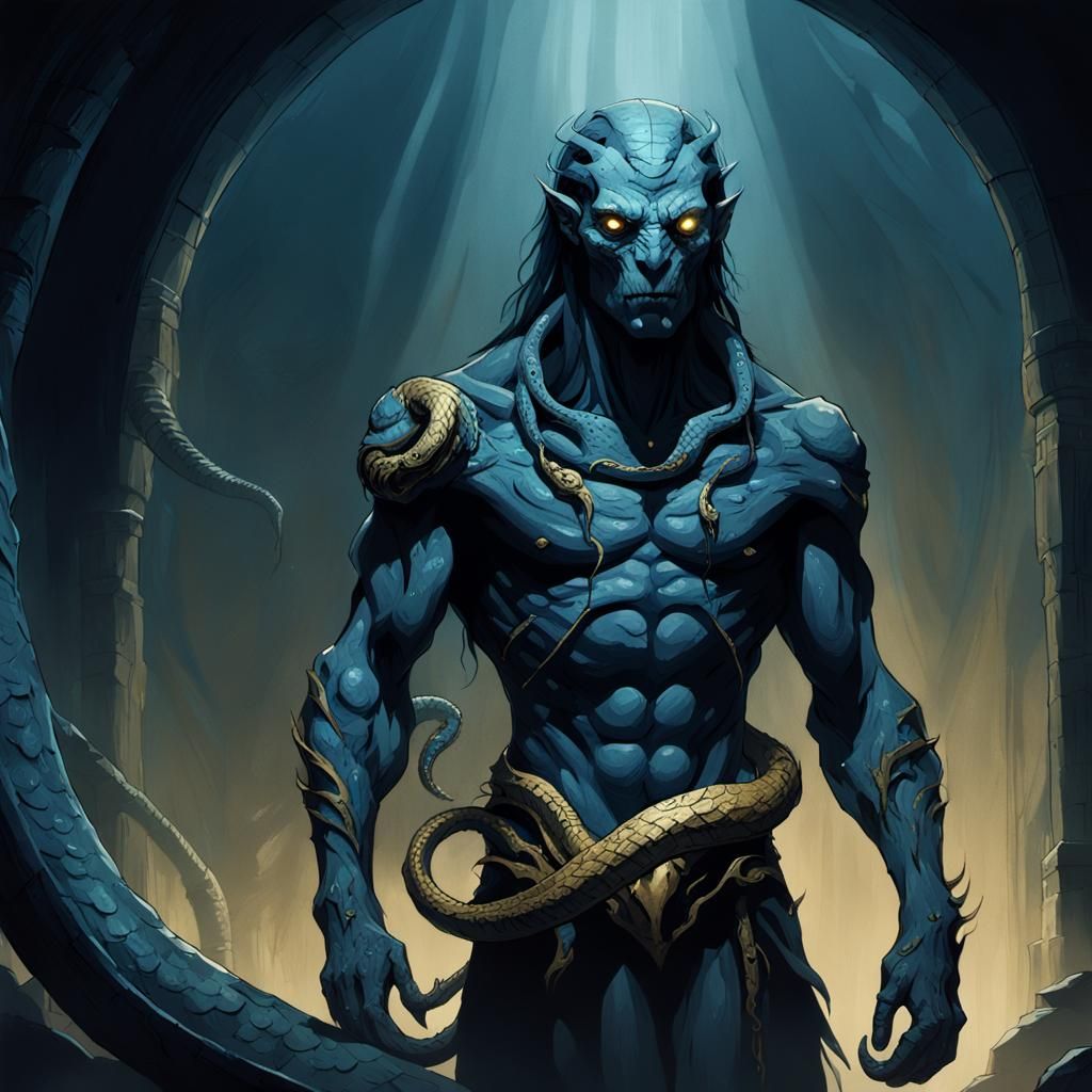 Dark Fantasy Figure Emerges from Shadows in Muted Gold and B...