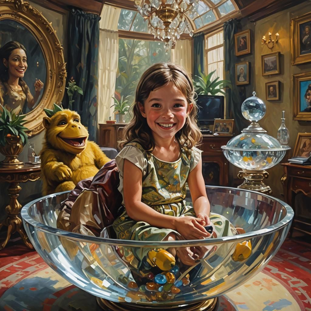 Banannibal Girl in Crystal Bowl, Oil Painting