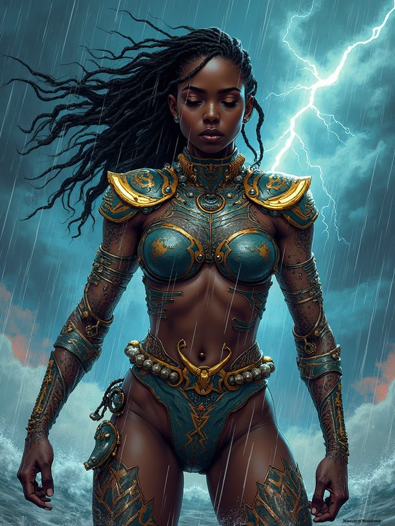 A Black Warrior Goddess in Afrofuturist Armor Defies the Sto...