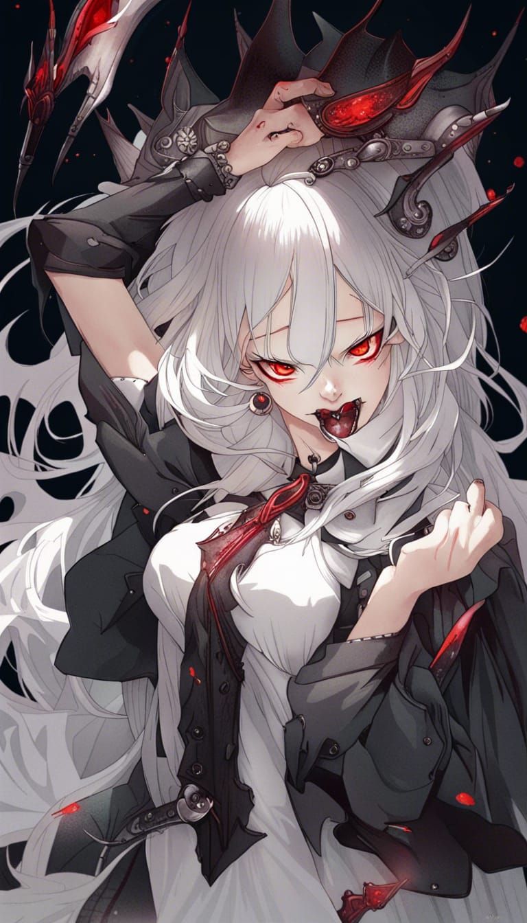 Anime Style Vampire Girl with Red Eyes