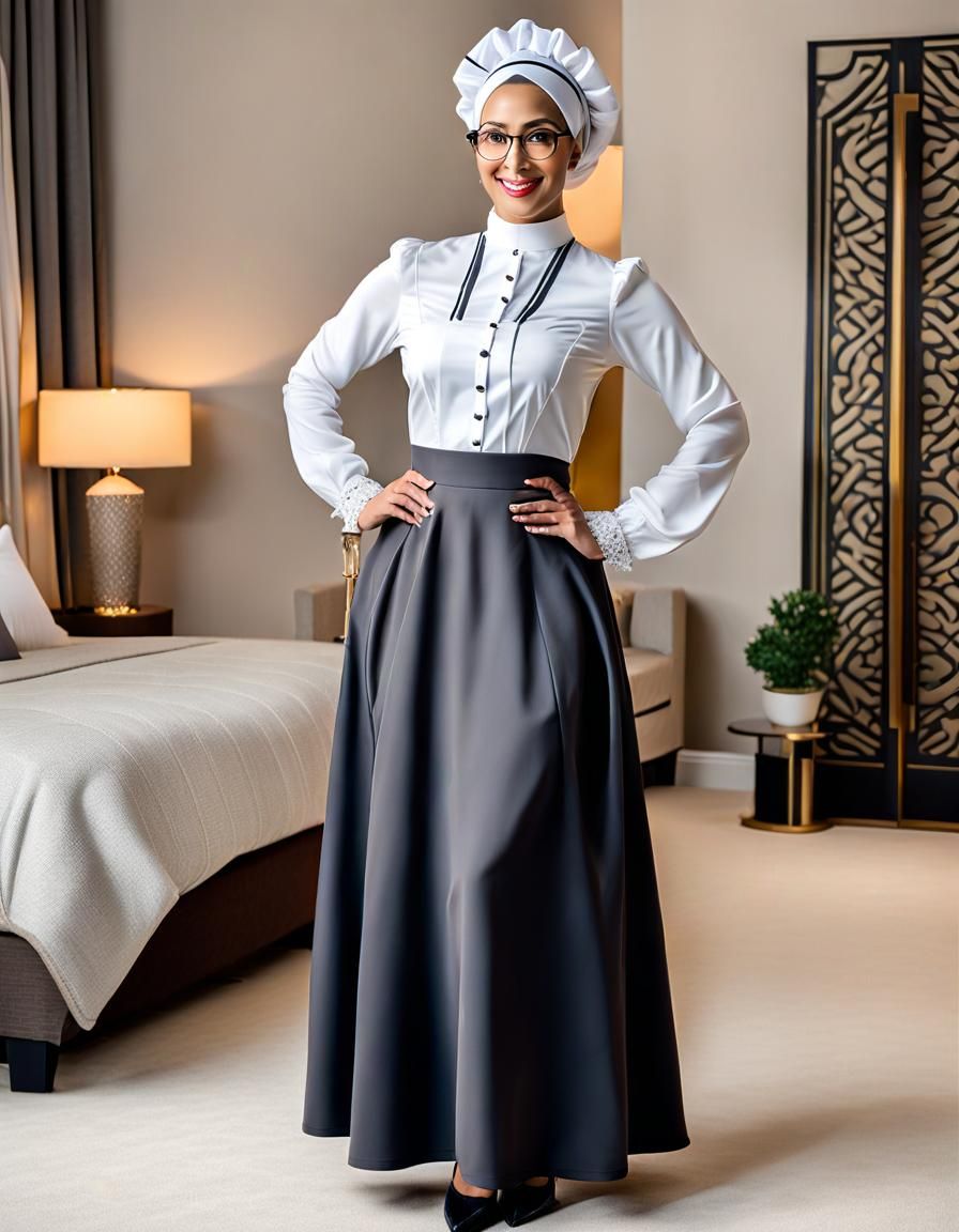 Beautiful Hijabi Athlete in Maid Uniform, Detailed Portrait