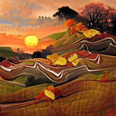 Autumn Sunset Over Rolling Hills Landscape