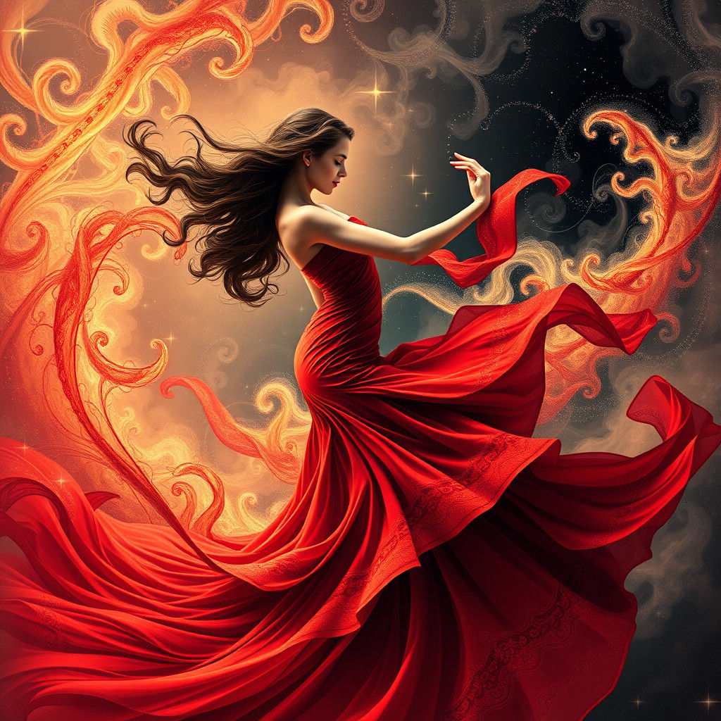 Lady in Red Dancing in Cosmic Energy