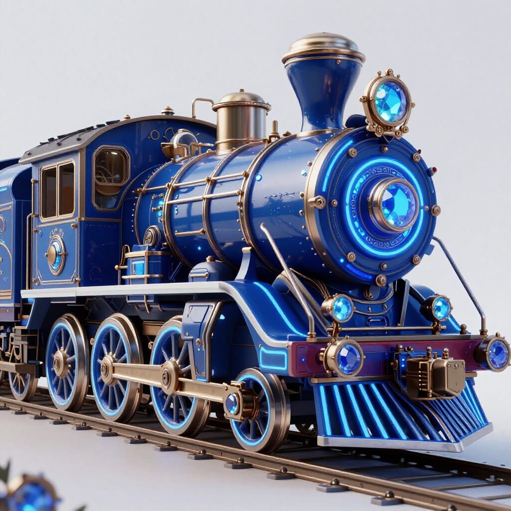 Steampunk Train with Blue Neon and Gem Accents