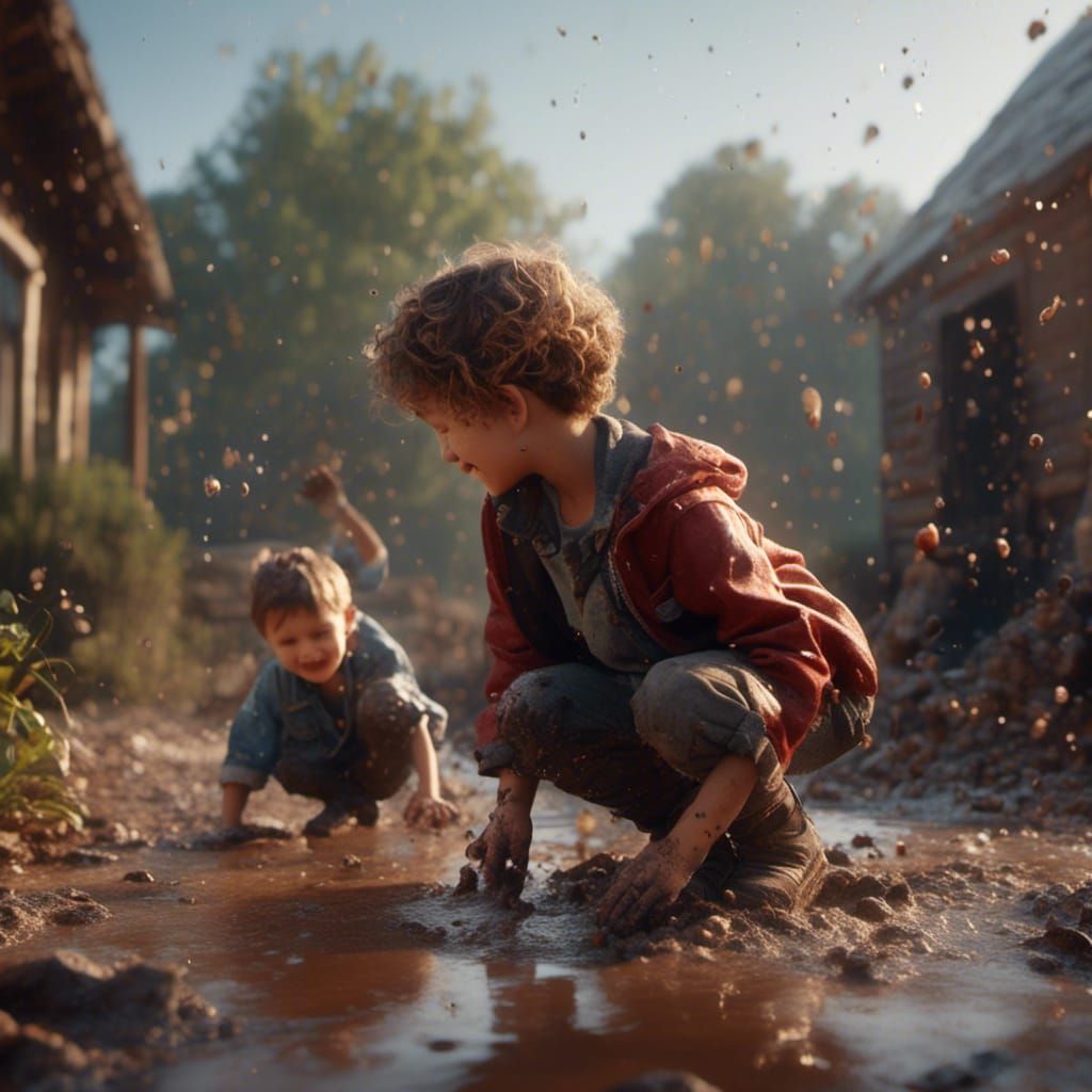 Children's Muddy Puddle Adventure: Detailed Matte Painting