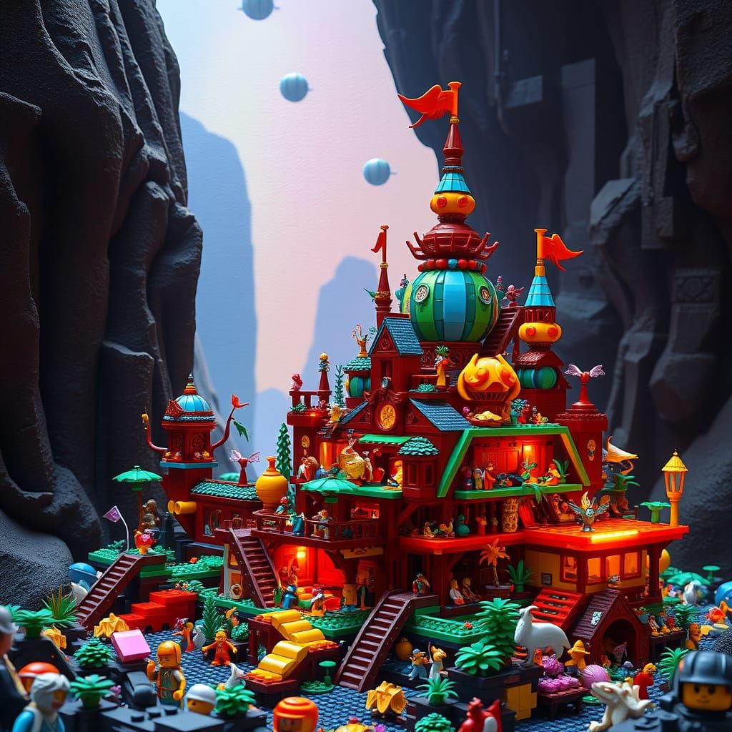 Lego Fantasy Realm in Vibrant, Intricately Detailed Style
