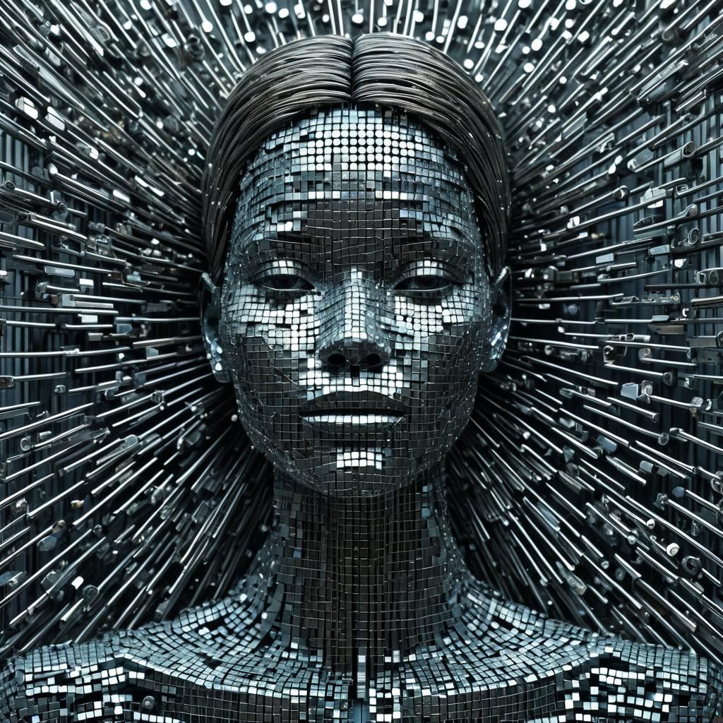 Metallic Pin Silhouette in Mixed Media Digital Art