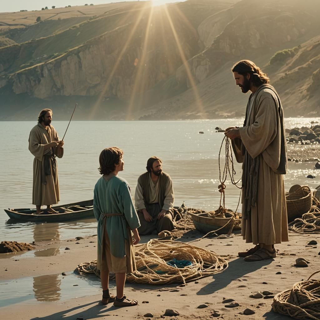Jesus Calls a Fisherman: A Cinematic Still