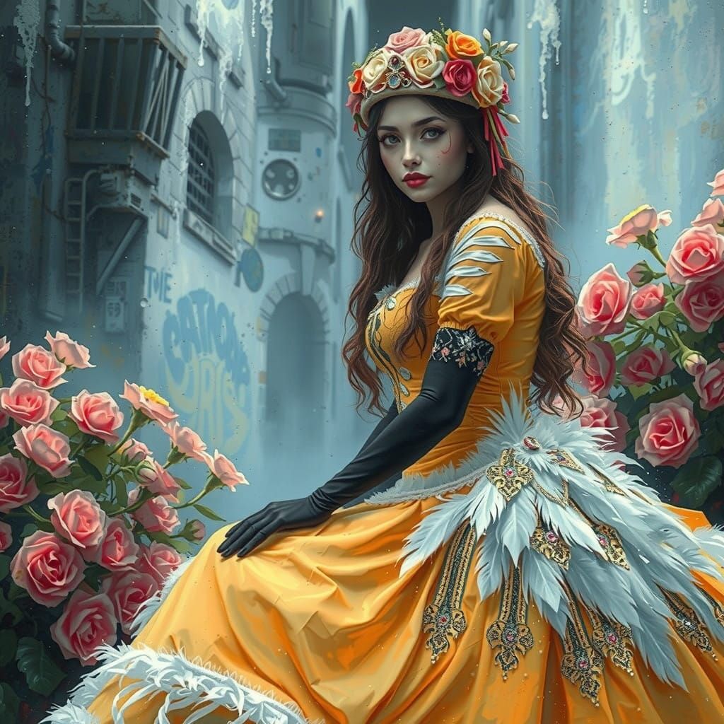 Goth Urban Alleyway Graffiti in Vibrant Oil Gouache Style