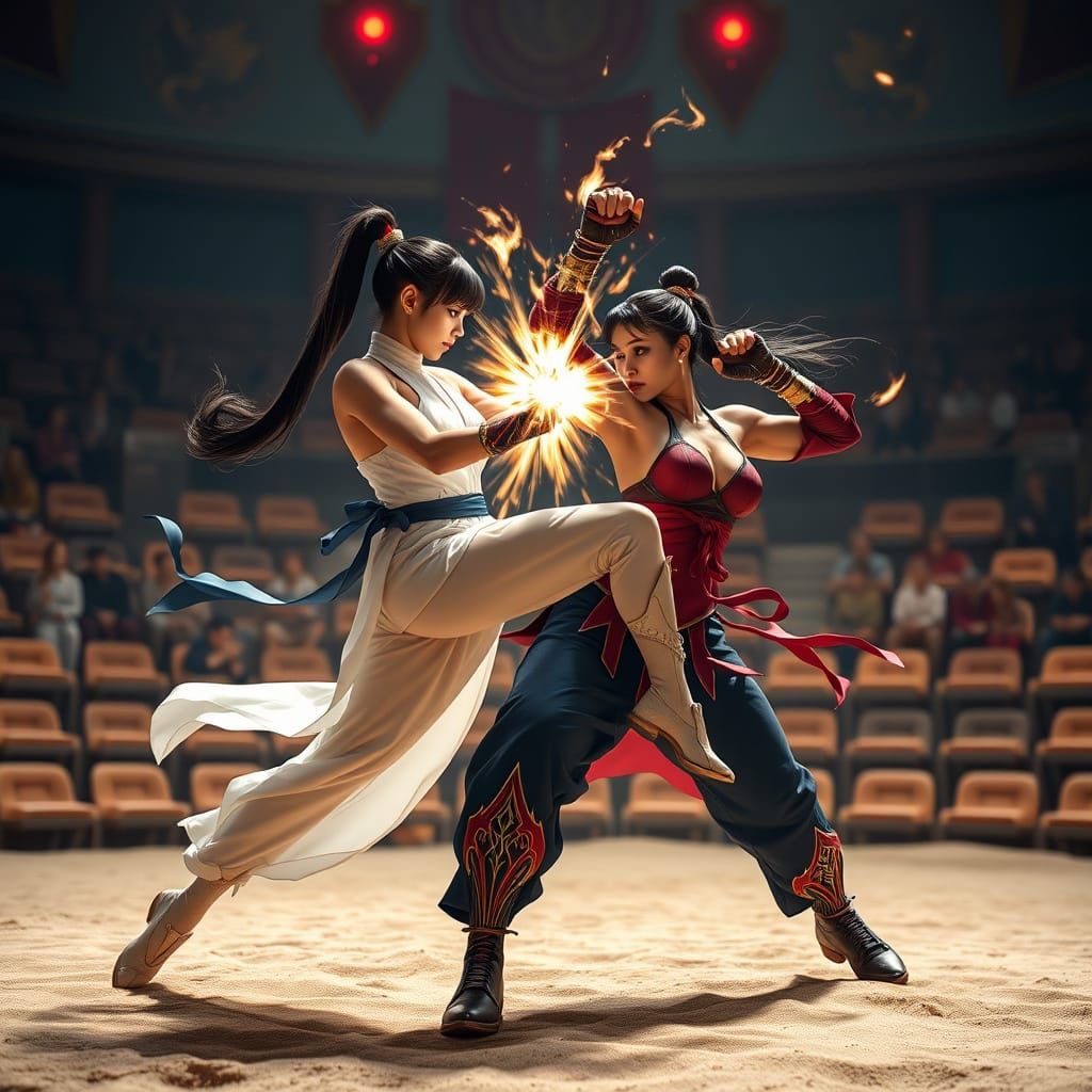 Hyperréaliste Fight Scene with Chun-Li and Mai Shiranui in a...