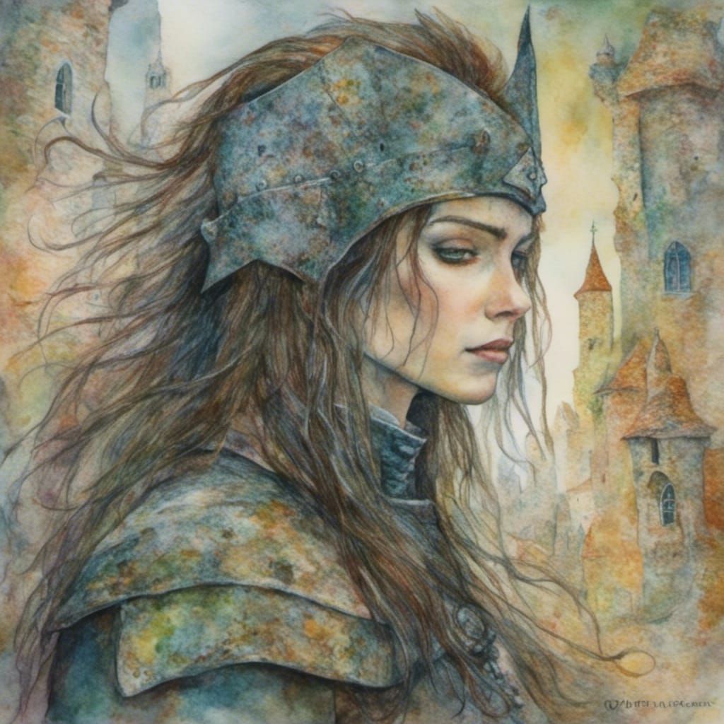 Medieval Knight with Long Hair in Unique Art Style