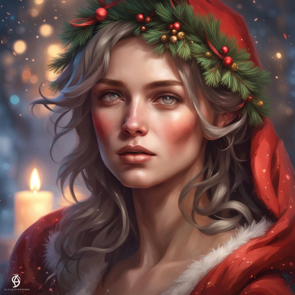 Festive Christmas Portrait in Digital Art Style