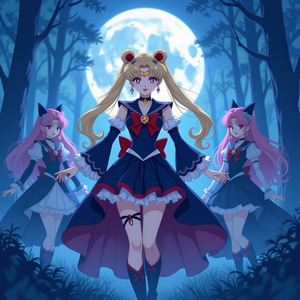 Sailor Moon Vampire Girls in Moonlit Forest